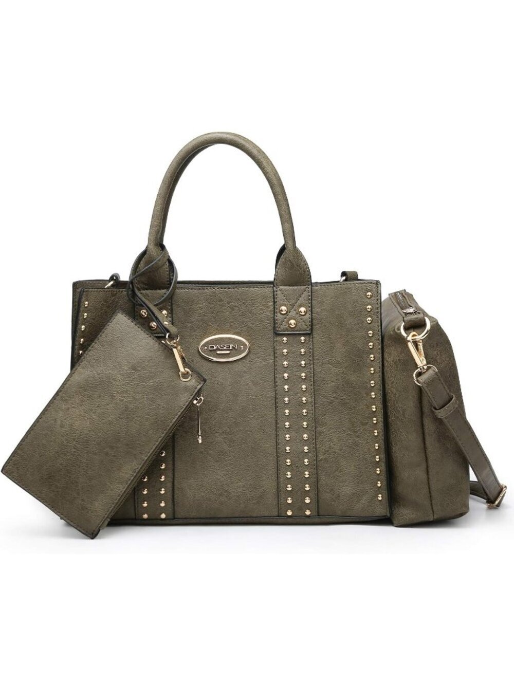 Women's Army Green Wallet Set Top Handle Satchel Shoulder 3pcs Hobo Handbag